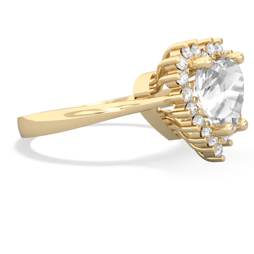 White Topaz Sparkling Halo Heart 14K Yellow Gold ring R0391