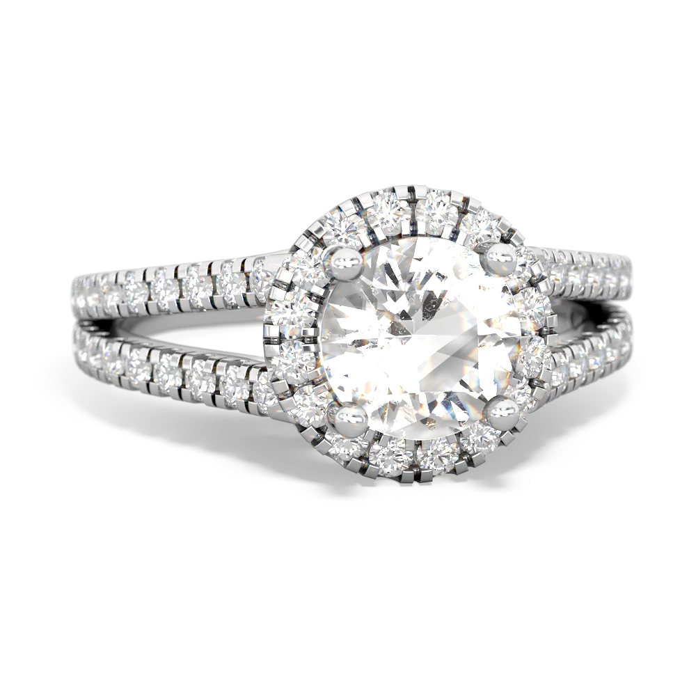 White Topaz Pave Halo 14K White Gold ring R5490