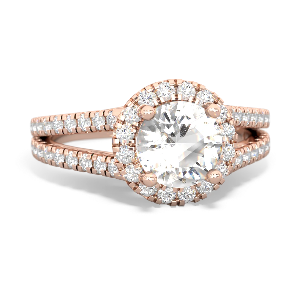 White Topaz Pave Halo 14K Rose Gold ring R5490