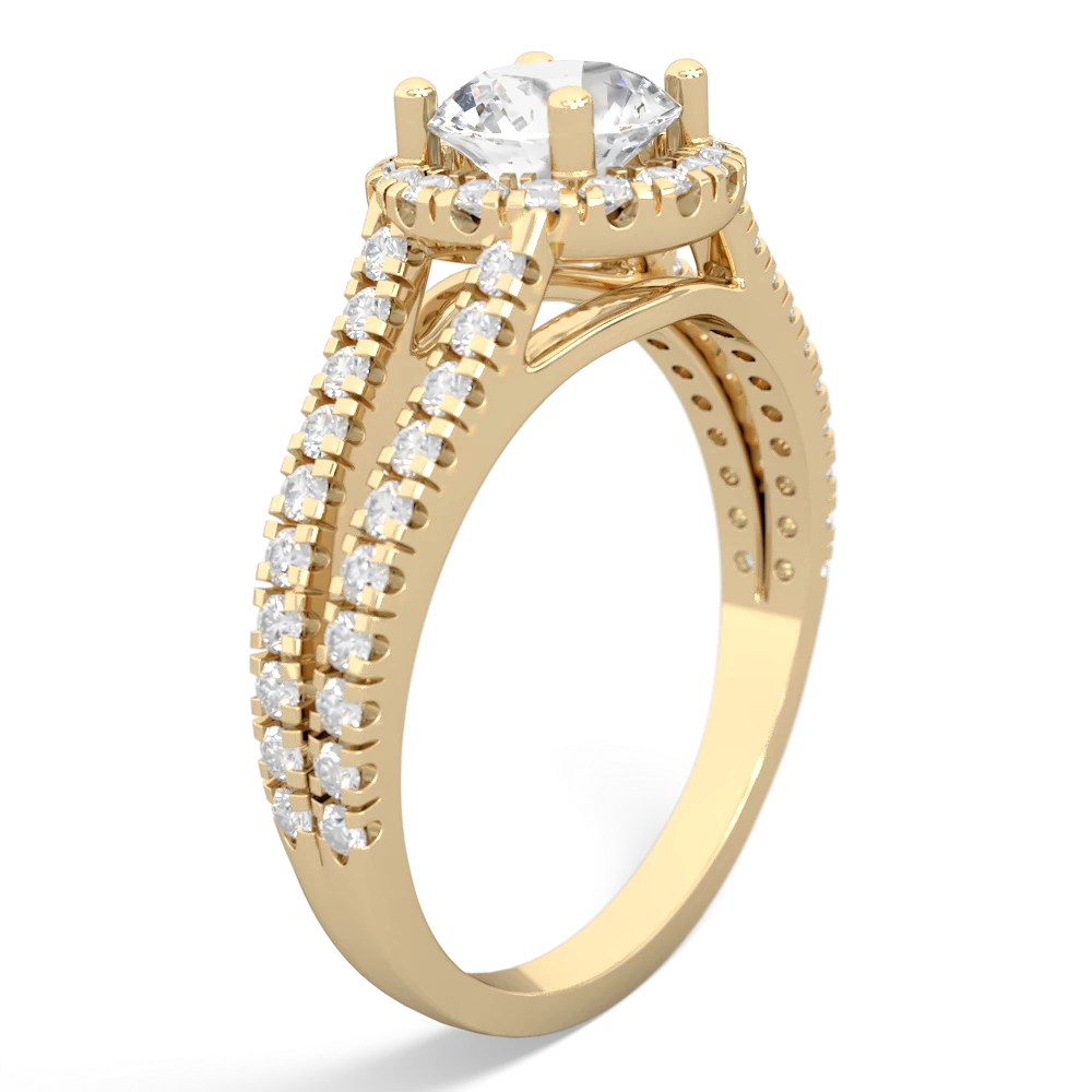 White Topaz Pave Halo 14K Yellow Gold ring R5490