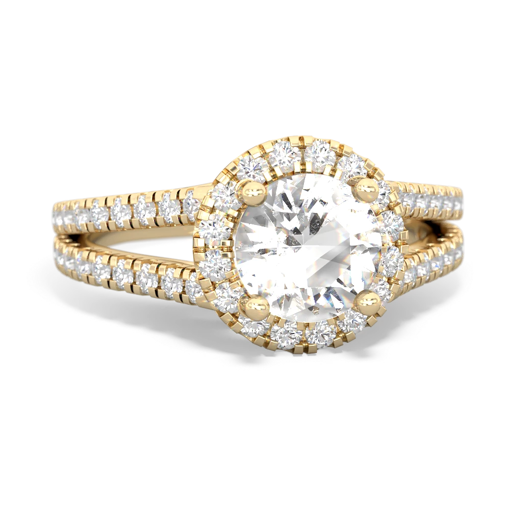 White Topaz Pave Halo 14K Yellow Gold ring R5490
