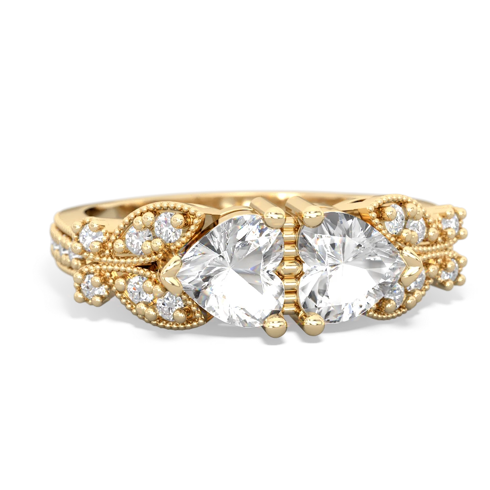 White Topaz Diamond Butterflies 14K Yellow Gold ring R5601