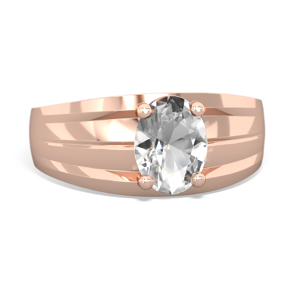 White Topaz Men's Two Lane 14K Rose Gold ring R0363