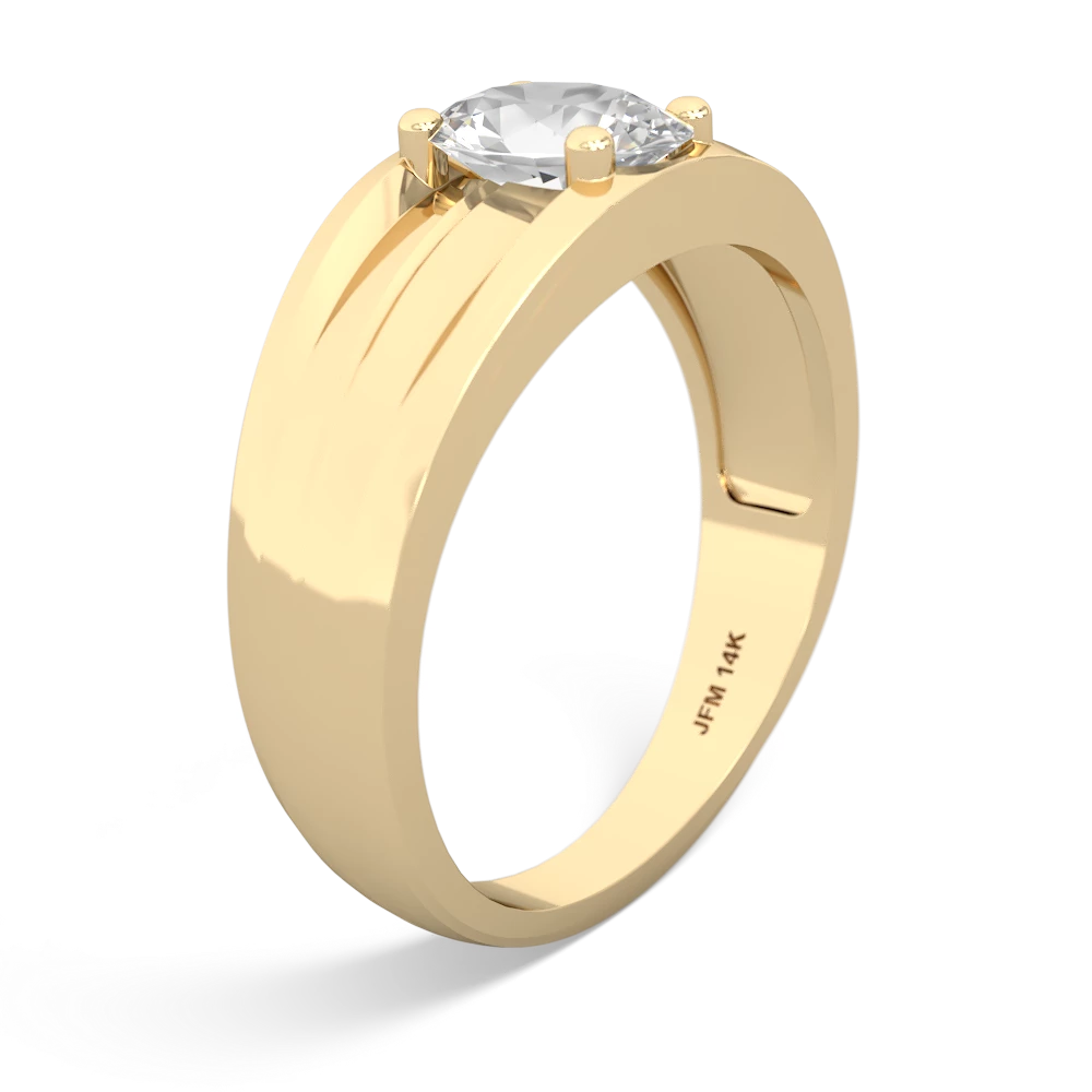 White Topaz Men's Two Lane 14K Yellow Gold ring R0363