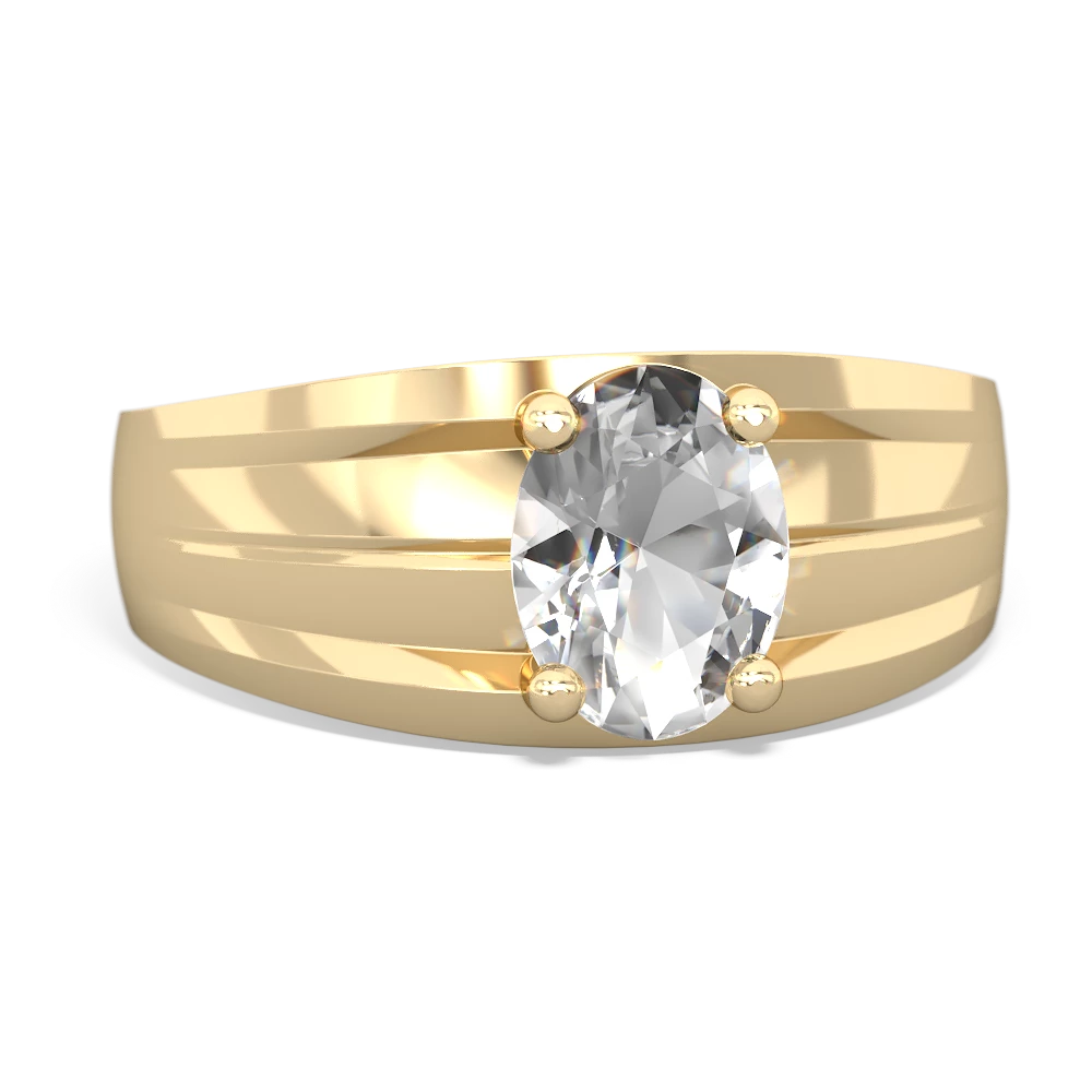 White Topaz Men's Two Lane 14K Yellow Gold ring R0363