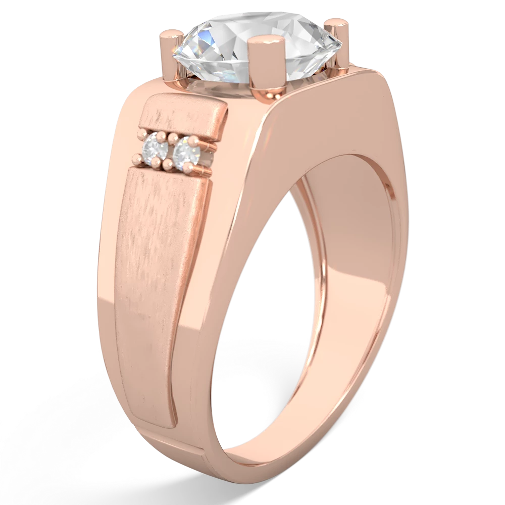 White Topaz Men's 9Mm Round 14K Rose Gold ring R1822