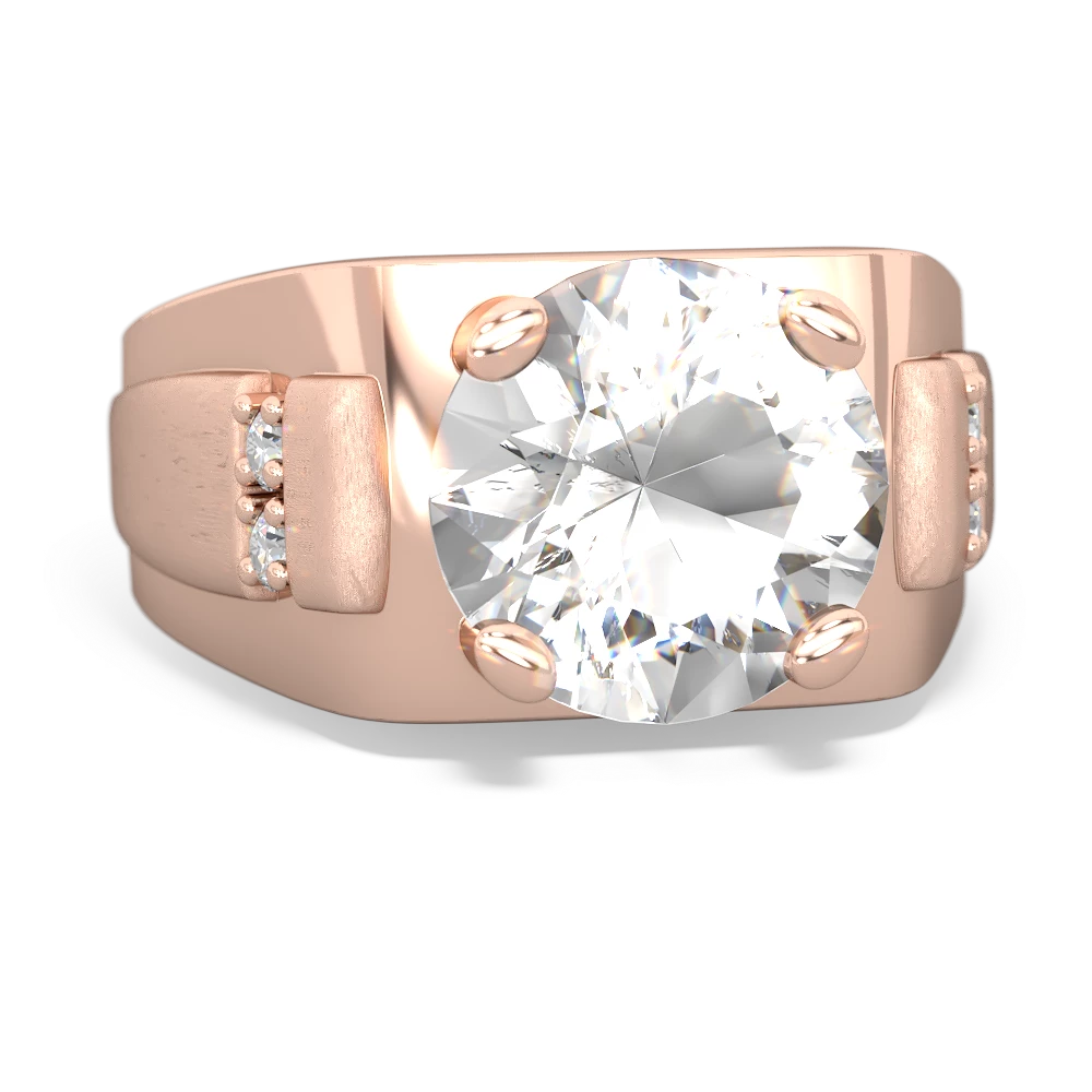 White Topaz Men's 9Mm Round 14K Rose Gold ring R1822