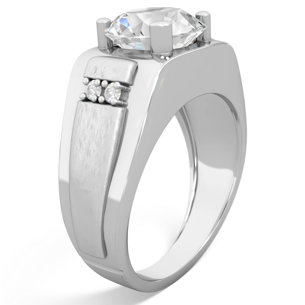 White Topaz Men's 9Mm Round 14K White Gold ring R1822