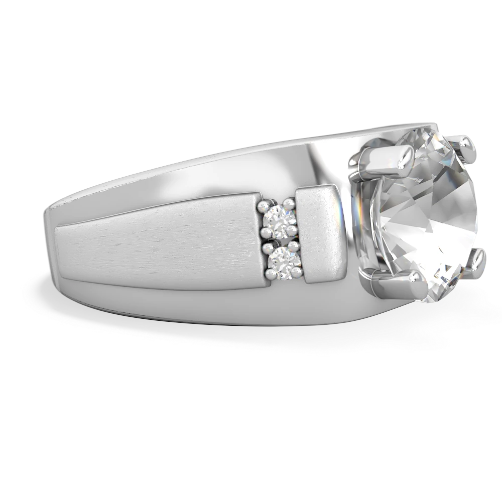 White Topaz Men's 9Mm Round 14K White Gold ring R1822