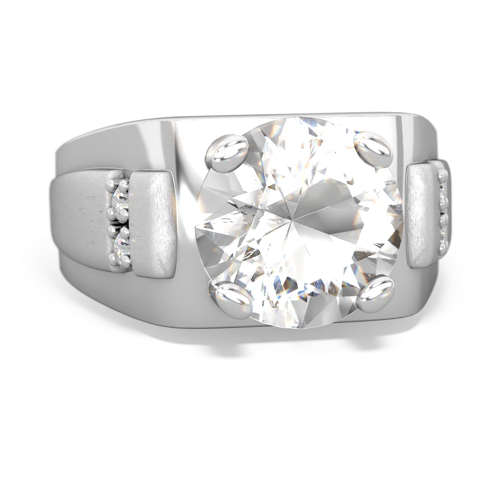 White Topaz Men's 9Mm Round 14K White Gold ring R1822