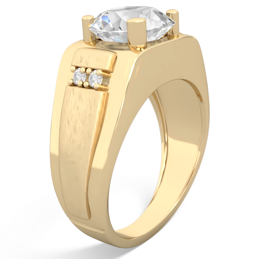 White Topaz Men's 9Mm Round 14K Yellow Gold ring R1822