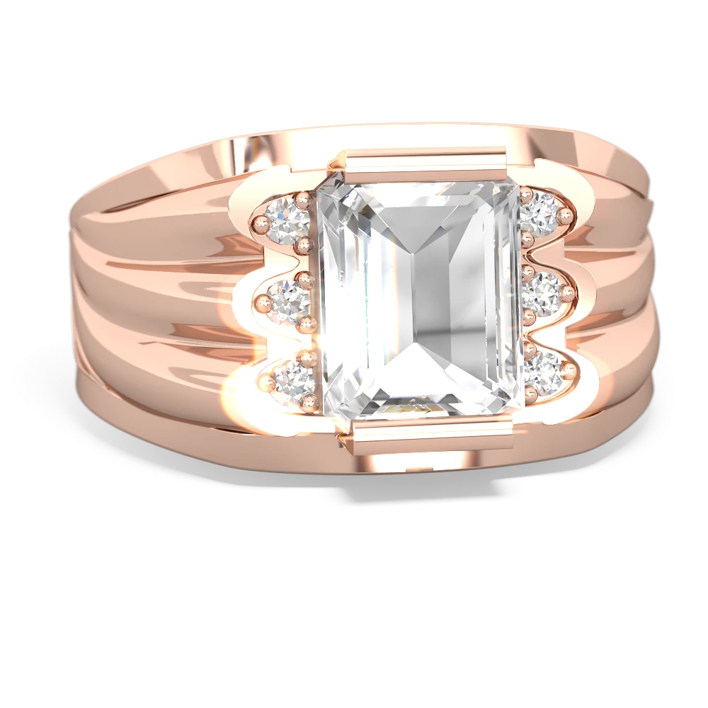 White Topaz Men's 9X7mm Emerald-Cut 14K Rose Gold ring R1835