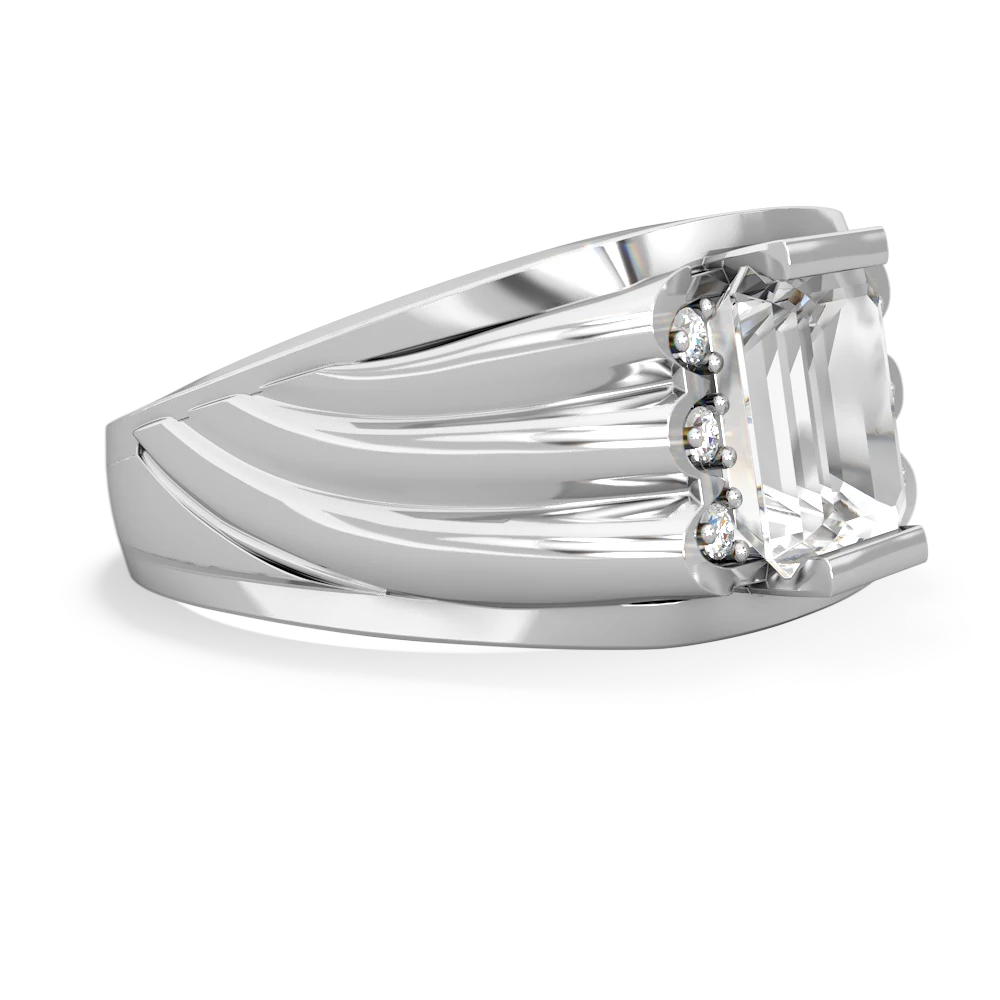 White Topaz Men's 9X7mm Emerald-Cut 14K White Gold ring R1835