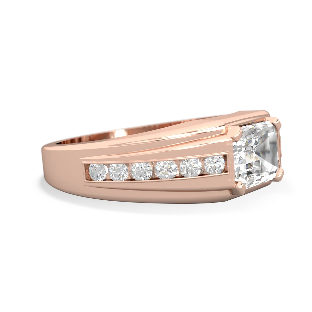 White Topaz Men's Diamond Channel 14K Rose Gold ring R0500