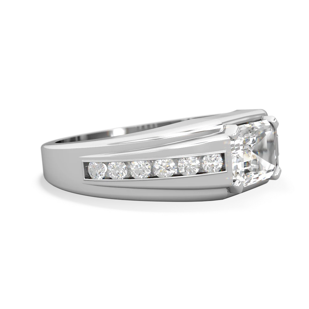 White Topaz Men's Diamond Channel 14K White Gold ring R0500