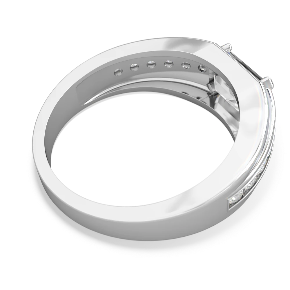 White Topaz Men's Diamond Channel 14K White Gold ring R0500