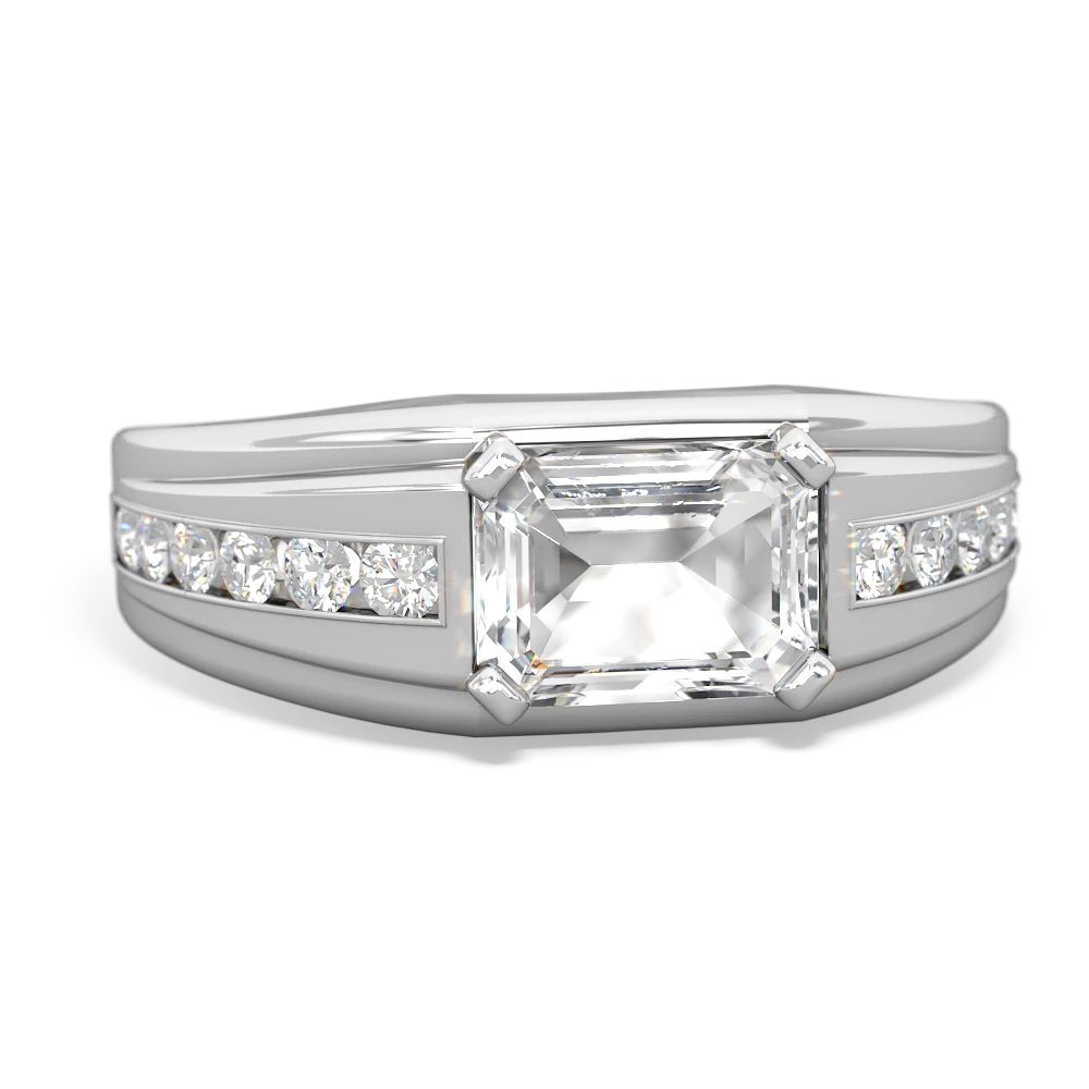 White Topaz Men's Diamond Channel 14K White Gold ring R0500