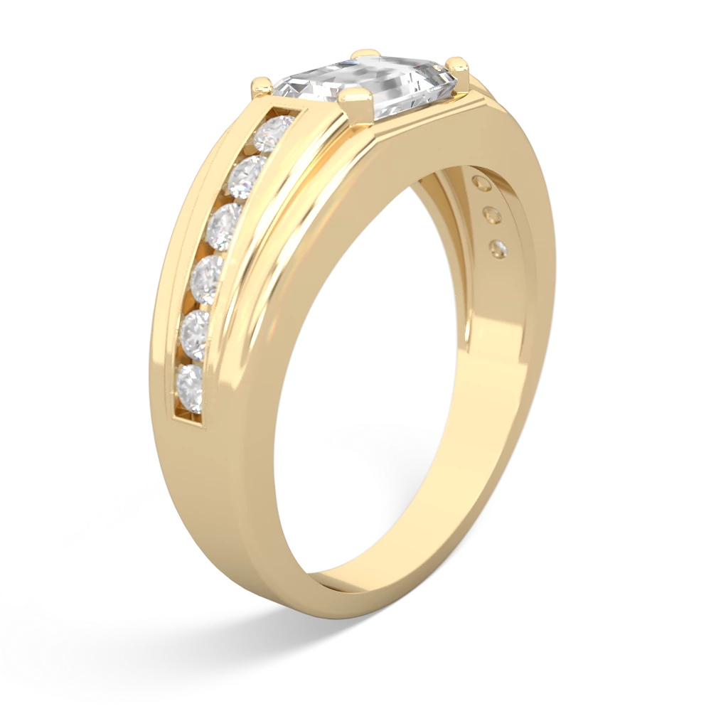 White Topaz Men's Diamond Channel 14K Yellow Gold ring R0500