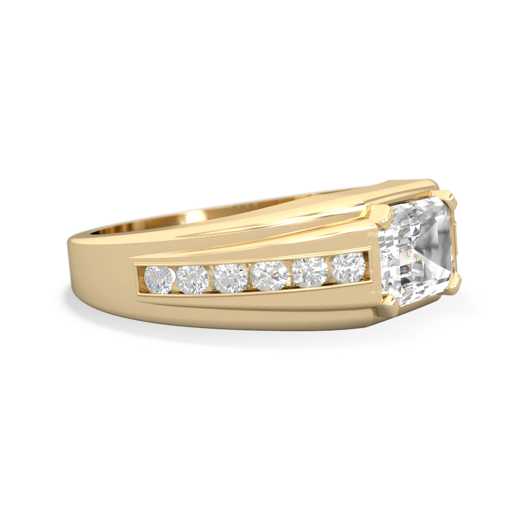 White Topaz Men's Diamond Channel 14K Yellow Gold ring R0500