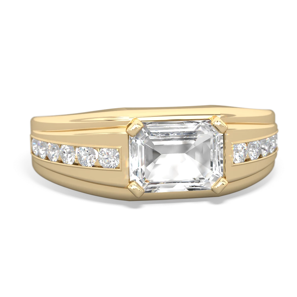 White Topaz Men's Diamond Channel 14K Yellow Gold ring R0500