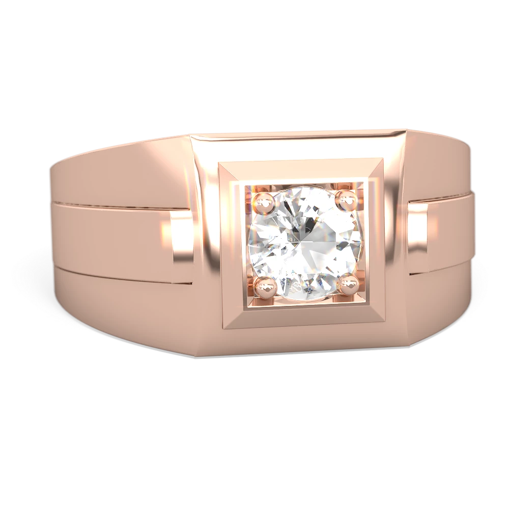 White Topaz Men's Squared Circle 14K Rose Gold ring R0480