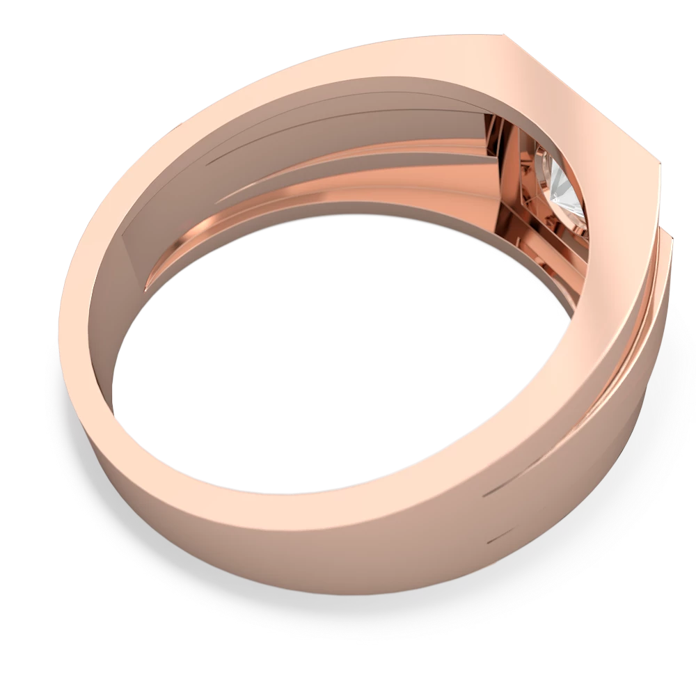 White Topaz Men's Squared Circle 14K Rose Gold ring R0480