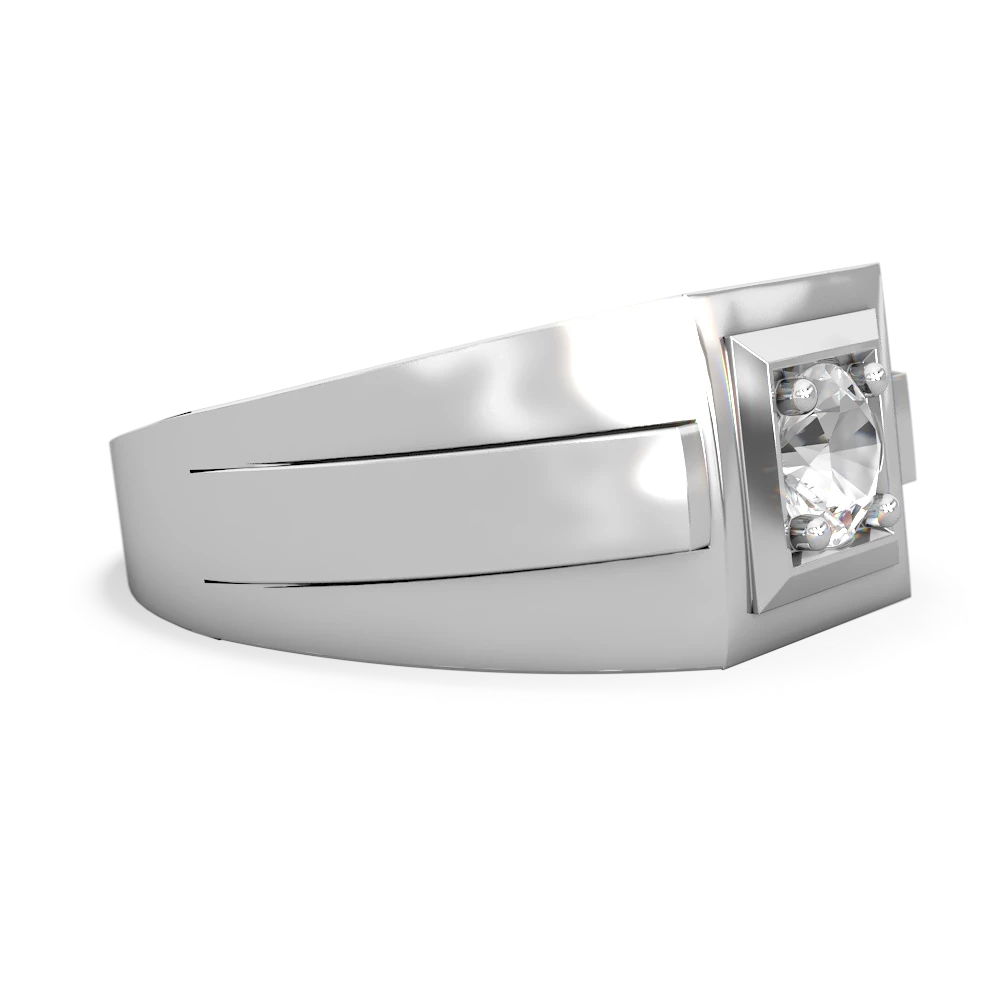 White Topaz Men's Squared Circle 14K White Gold ring R0480