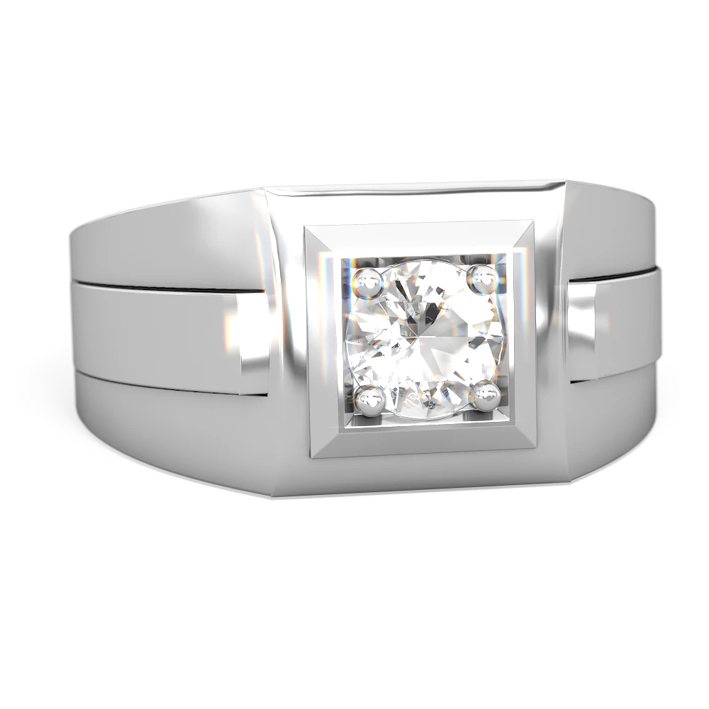 White Topaz Men's Squared Circle 14K White Gold ring R0480