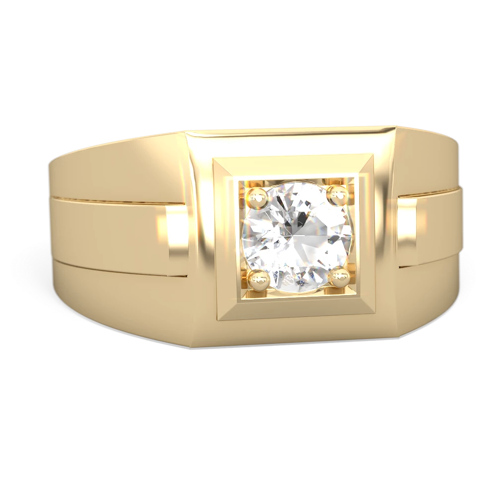 White Topaz Men's Squared Circle 14K Yellow Gold ring R0480