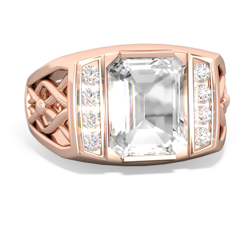 White Topaz Men's Vine 14K Rose Gold ring R0490