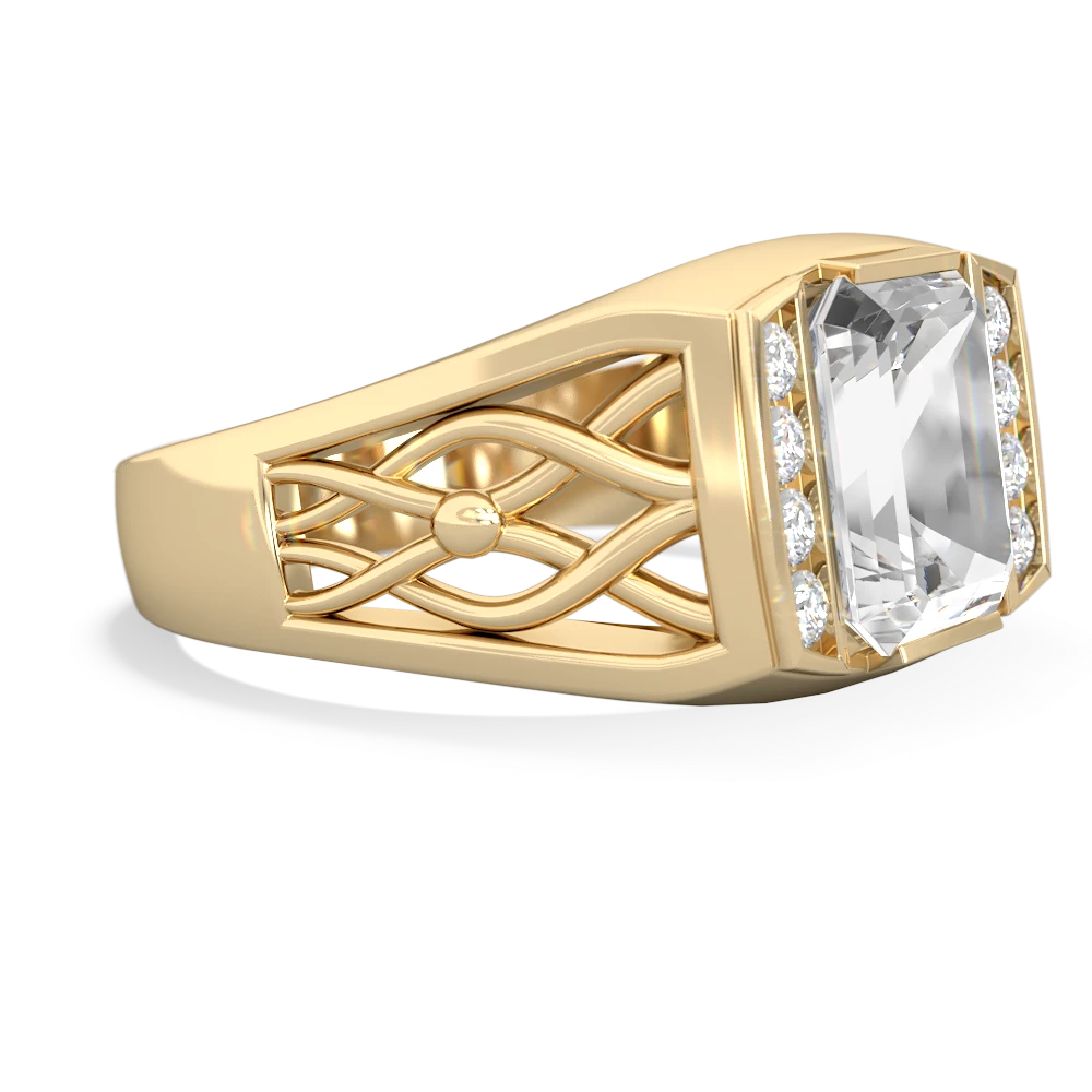 White Topaz Men's Vine 14K Yellow Gold ring R0490