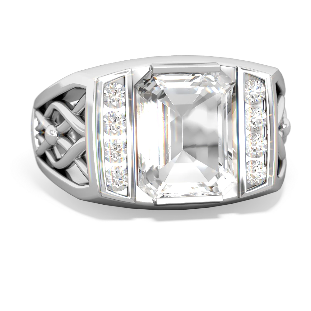 White Topaz Men's Vine 14K White Gold ring R0490