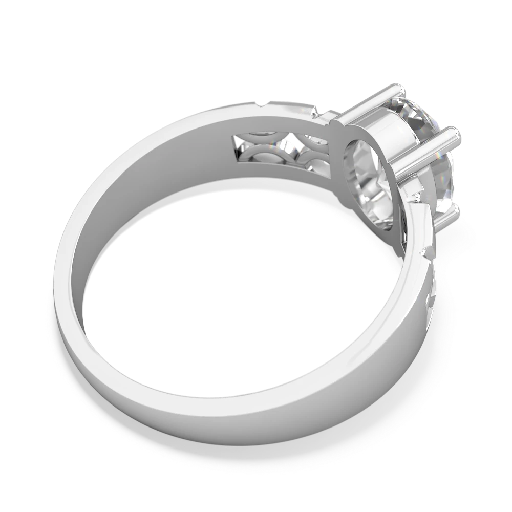 White Topaz Art Deco Filigree 14K White Gold ring R2322