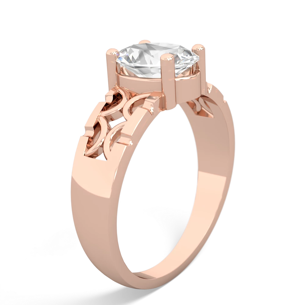 White Topaz Art Deco Filigree 14K Rose Gold ring R2322