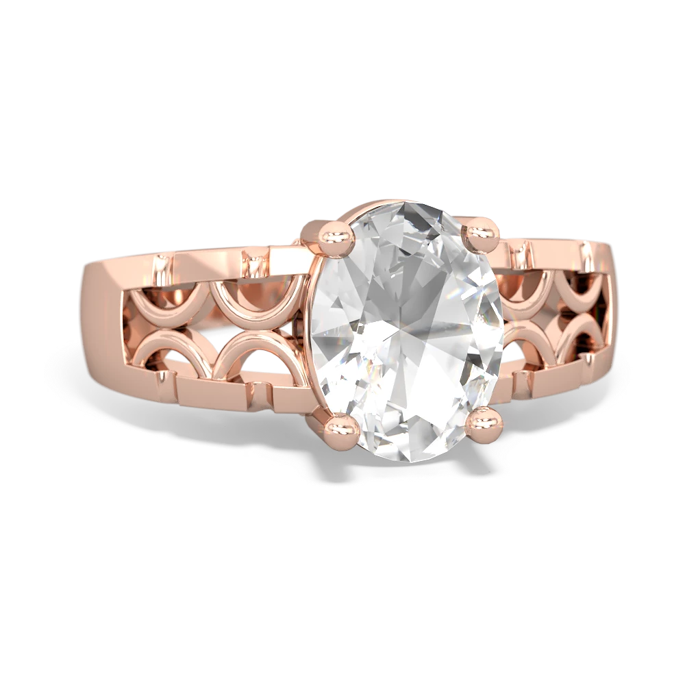 White Topaz Art Deco Filigree 14K Rose Gold ring R2322