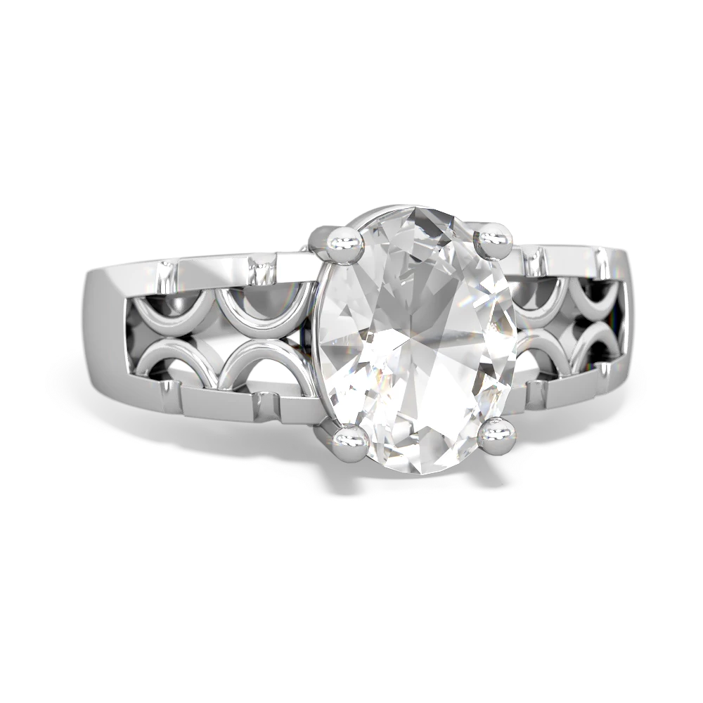 White Topaz Art Deco Filigree 14K White Gold ring R2322