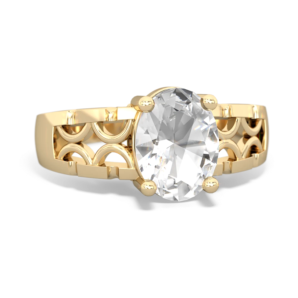 White Topaz Art Deco Filigree 14K Yellow Gold ring R2322