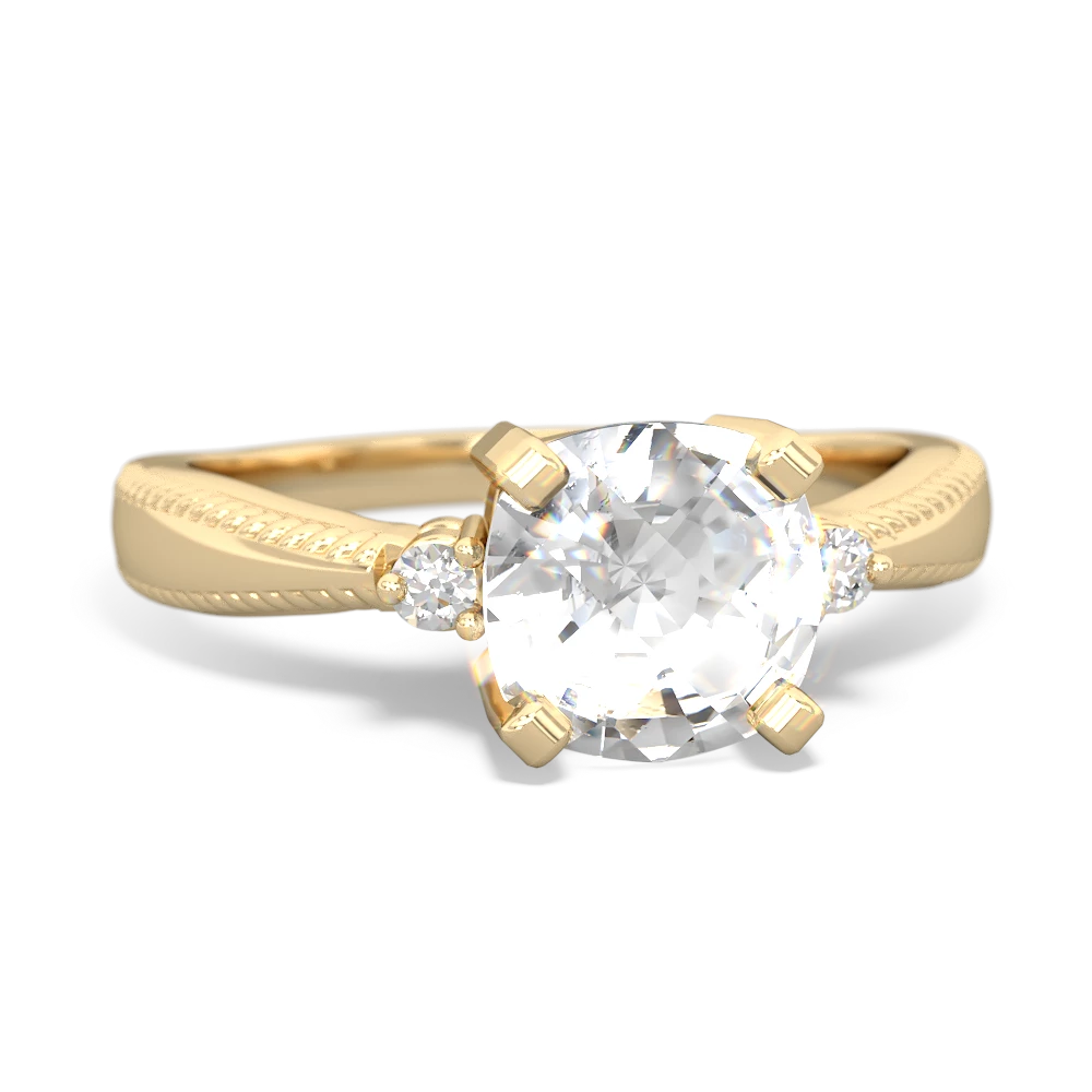 White Topaz Cushion Rope 14K Yellow Gold ring R2484