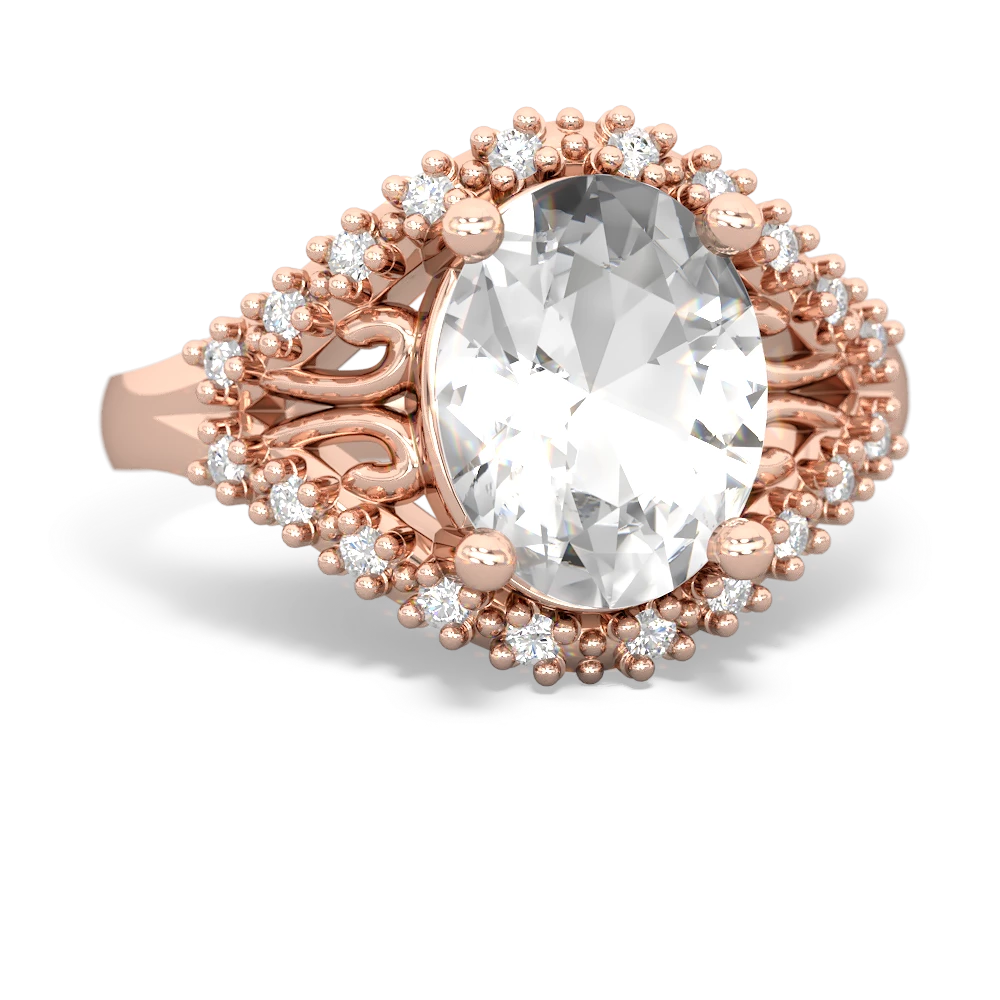 White Topaz Antique Style Cocktail 14K Rose Gold ring R2564