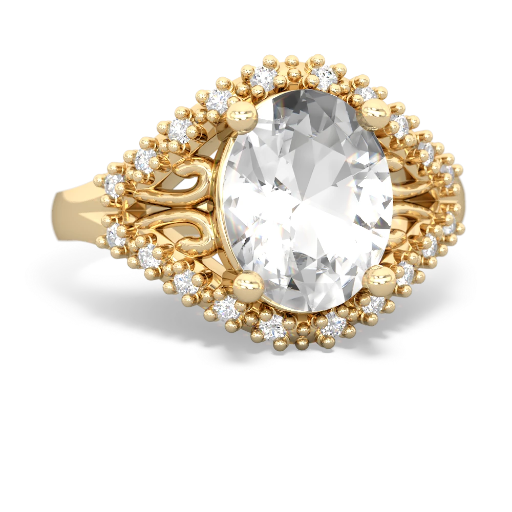 White Topaz Antique Style Cocktail 14K Yellow Gold ring R2564