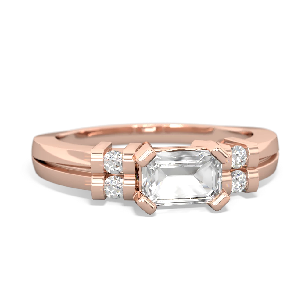 White Topaz Art Deco East-West 14K Rose Gold ring R2590