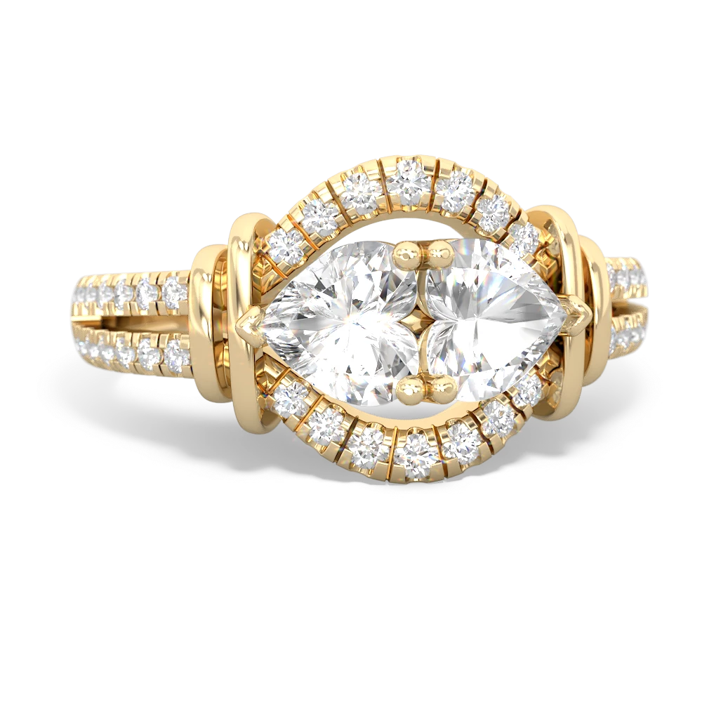 White Topaz Art-Deco Keepsake 14K Yellow Gold ring R5630