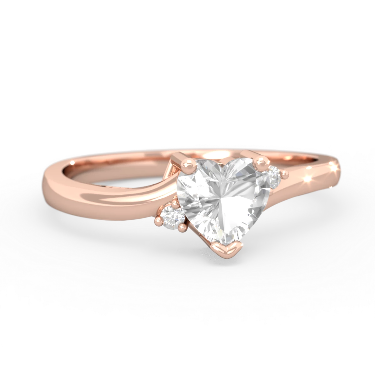 White Topaz Delicate Heart 14K Rose Gold ring R0203