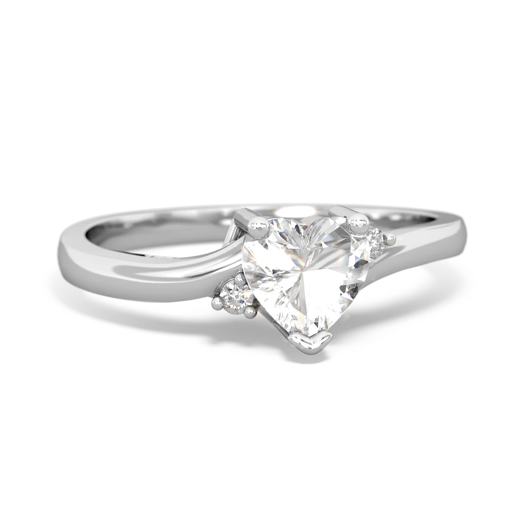 White Topaz Delicate Heart 14K White Gold ring R0203