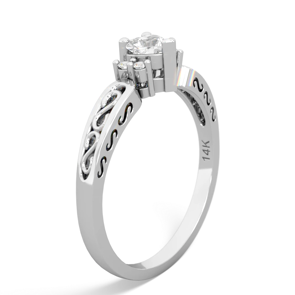 White Topaz Filligree Scroll Heart 14K White Gold ring R2429