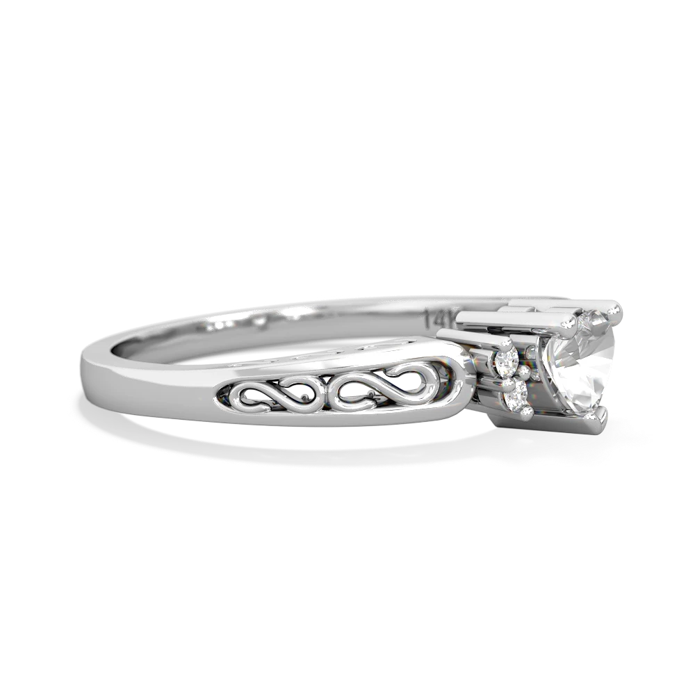White Topaz Filligree Scroll Heart 14K White Gold ring R2429