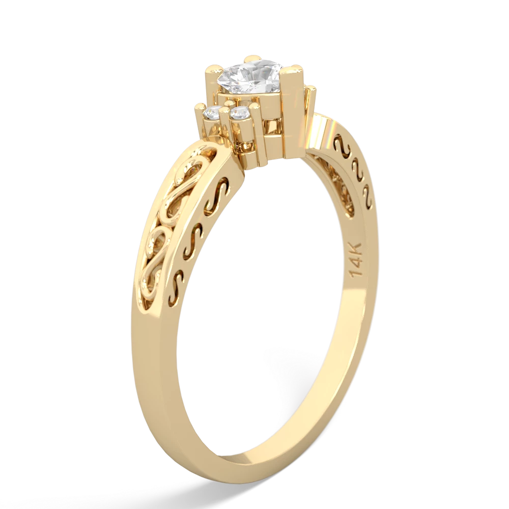 White Topaz Filligree Scroll Heart 14K Yellow Gold ring R2429