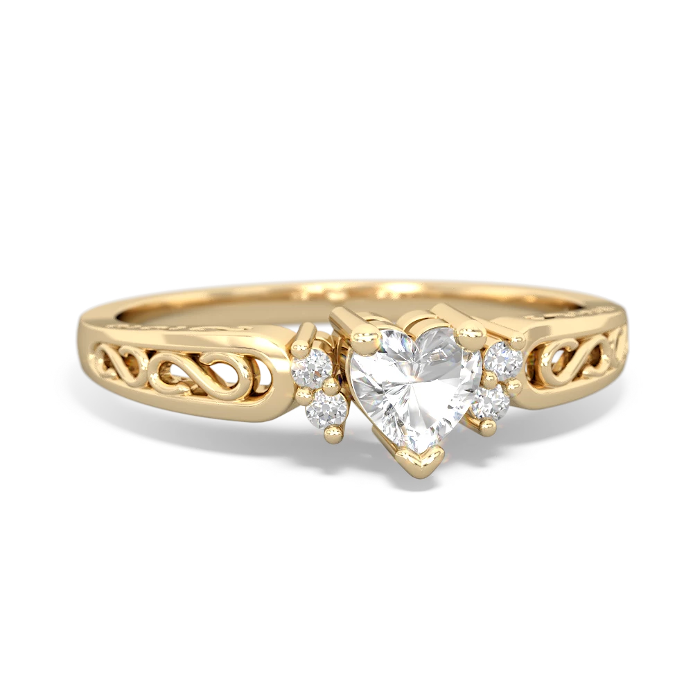 White Topaz Filligree Scroll Heart 14K Yellow Gold ring R2429