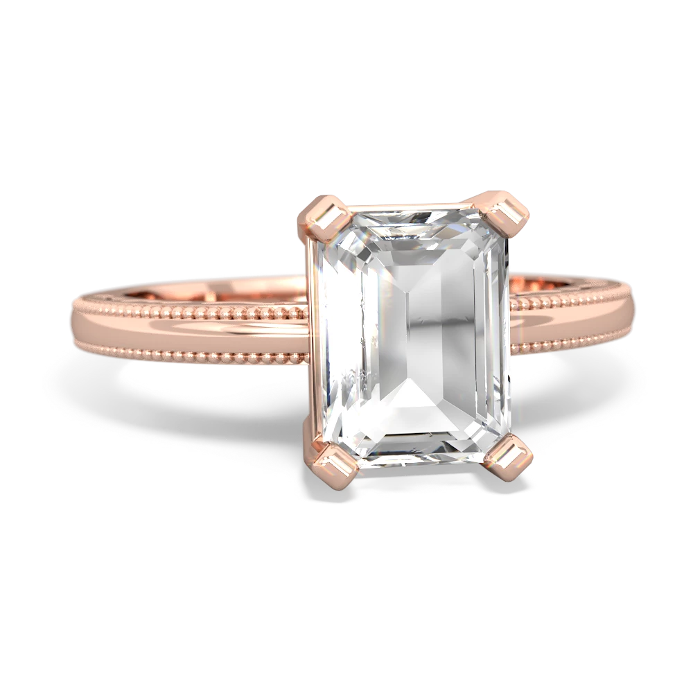 White Topaz Milgrain Scroll 14K Rose Gold ring R2338