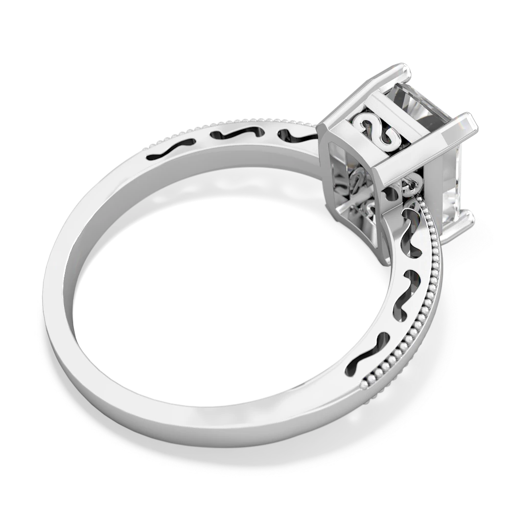 White Topaz Milgrain Scroll 14K White Gold ring R2338